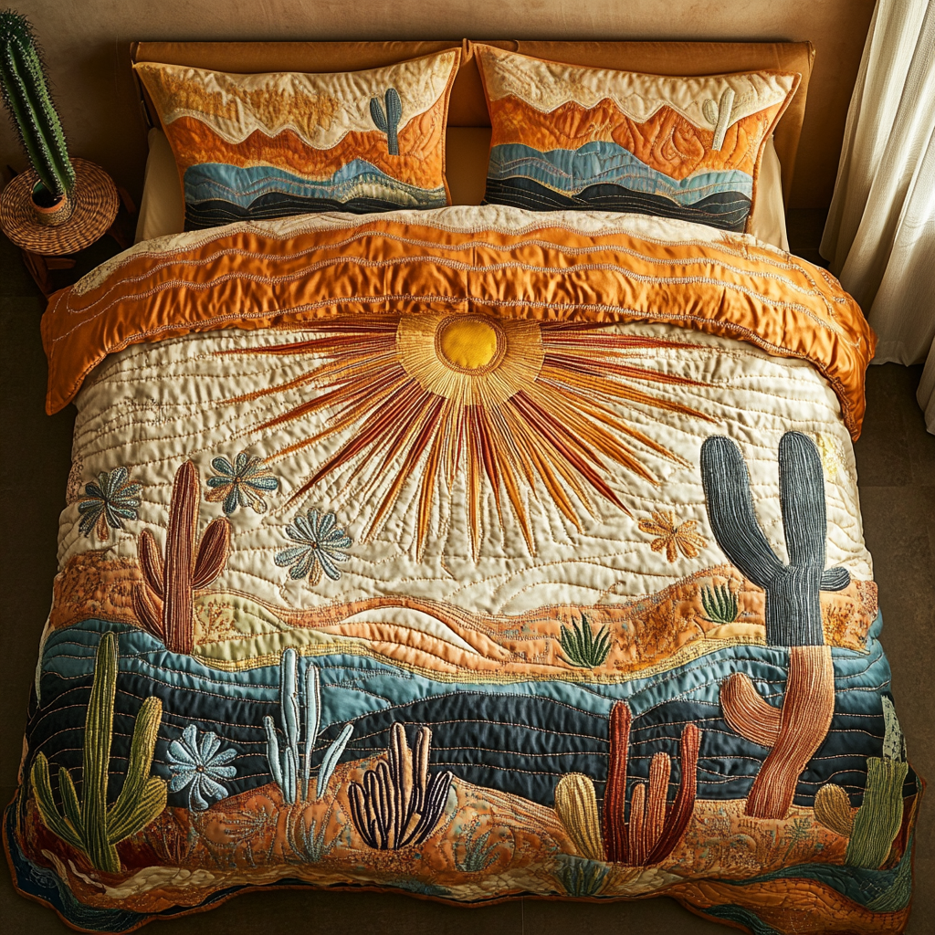 Sunrise Cactus Quilted Bedding Set Best Queen Sheets Cactus Birthday Gift