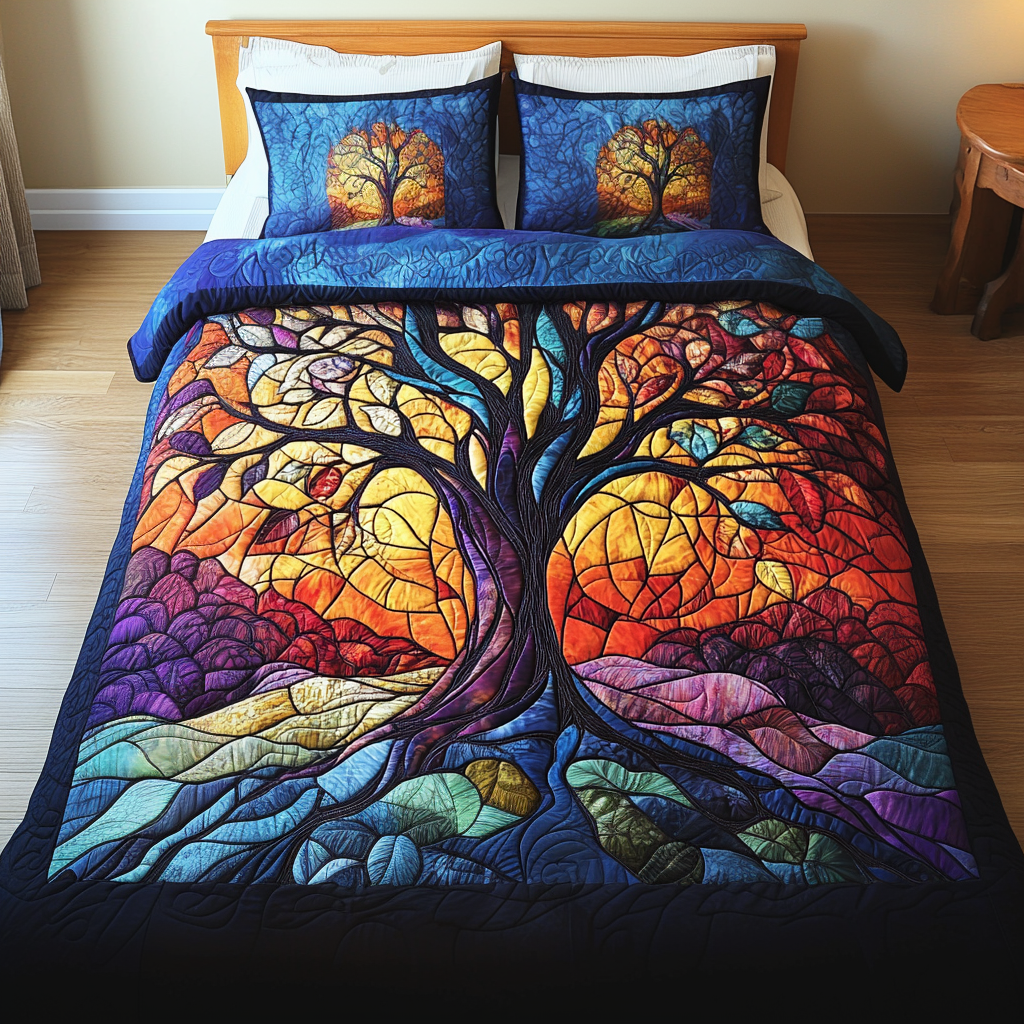 Sunrise Canopy Quilted Bedding Set Bed Room Decoration Tree Of Life Presents