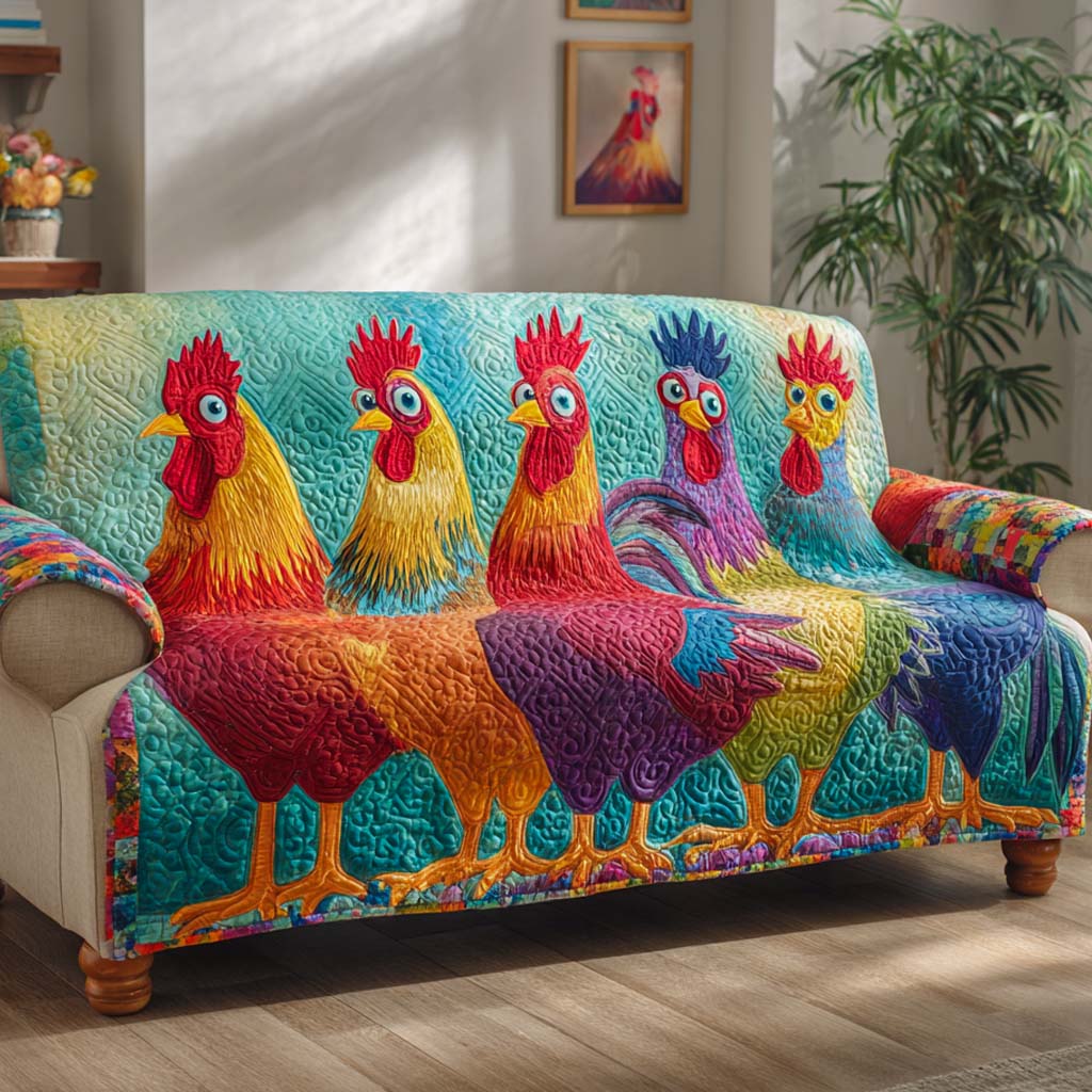 Sunrise Charm Quilted Sofa Cover Furniture Covers Chicken Lover Presents