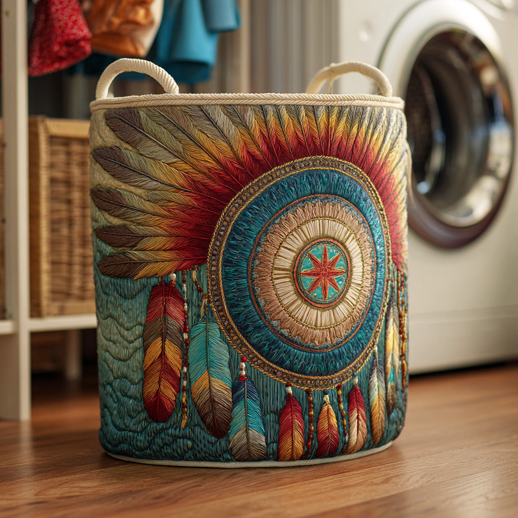 Sunrise Dreamcatcher Quilted Laundry Basket Farmhouse Laundry Basket Native American Gifts For Mother's Day