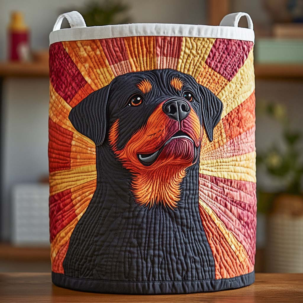 Sunrise Guardian Quilted Laundry Basket Foldable Laundry Basket Rottweiler Gifts Merchandise