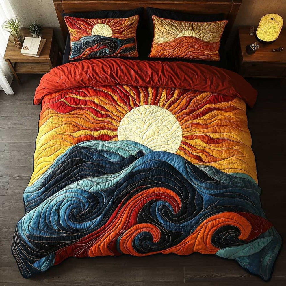 Sunrise Mountainous Quilted Bedding Set Bohemian Bed Sheet Set Bedroom Decor Gifts