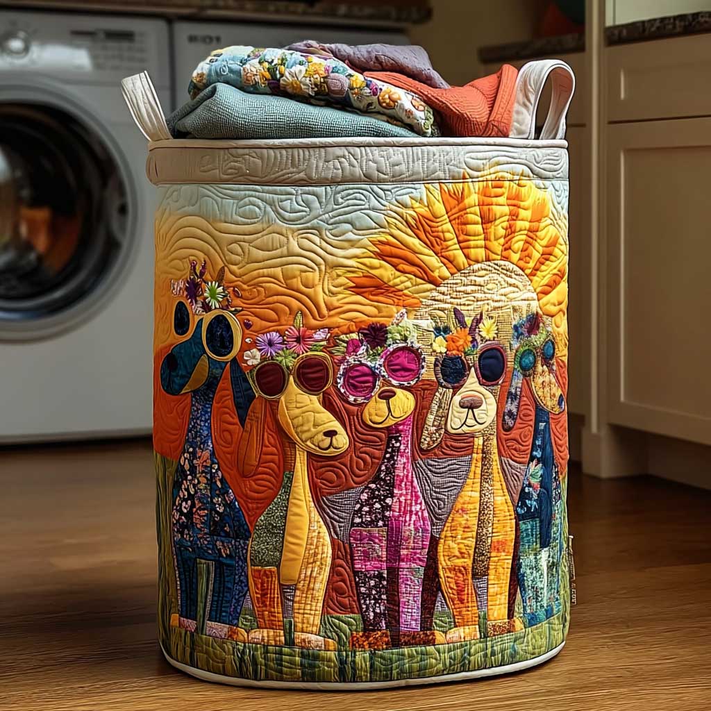 Sunrise Puppy Parade Quilted Laundry Basket Laundry Decor Ideas Christmas Gifts For Mom