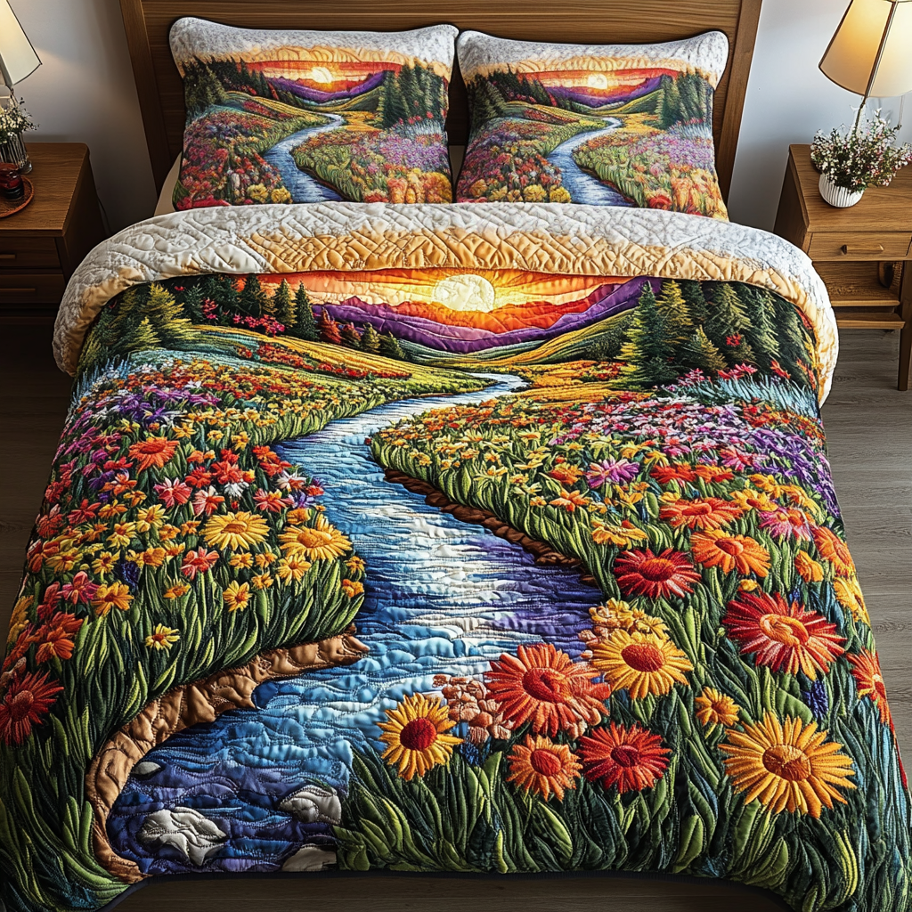 Sunrise River Valley Quilted Bedding Set Best Bedsheets Special Birthday Gifts For Dad