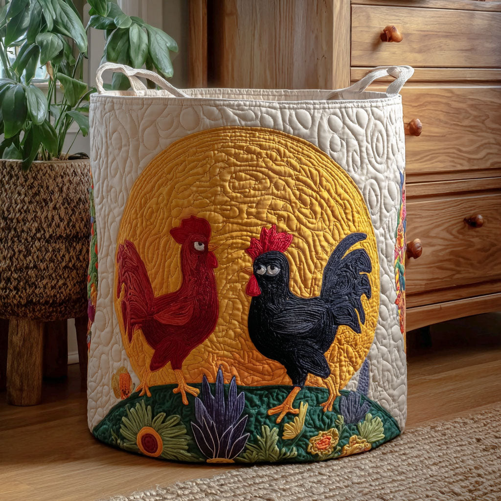 Sunrise Roosters Quilted Laundry Basket Clothes Basket Best Gifts For Chicken Owners