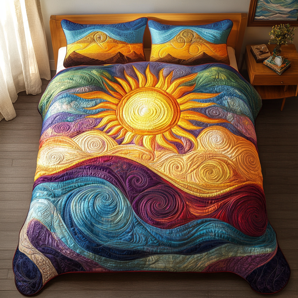 Sunrise Symphony Quilted Bedding Set Bedroom Decorations Cute Mothers Day Gifts
