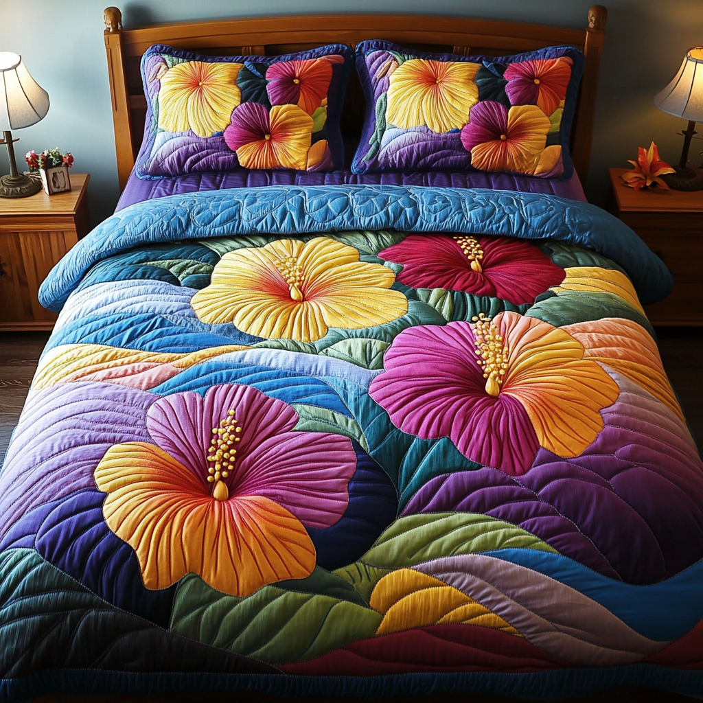 Sunset Bloom Quilted Bedding Set Best Bed Sheet Set Step Dad Gifts