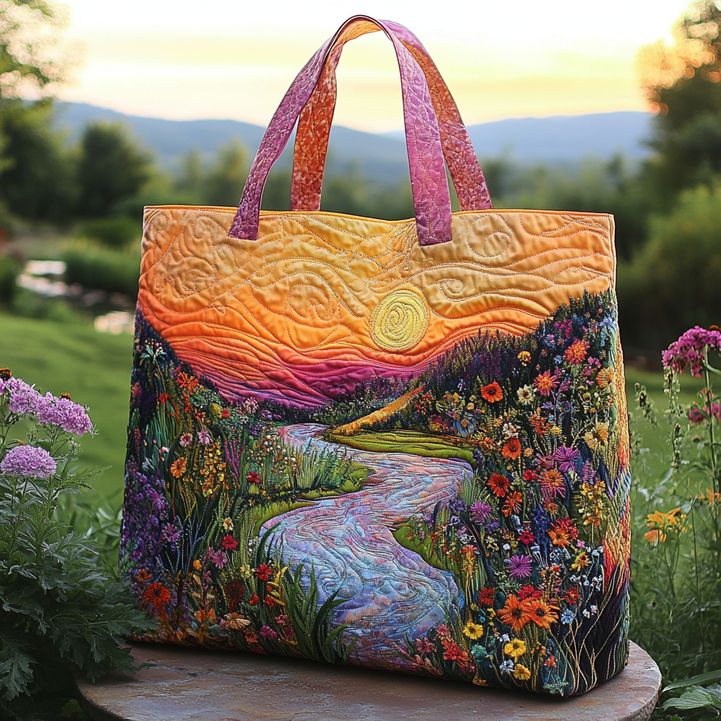 Sunset Bloom Quilted Tote Bag Best Tote Handbags Mother In Law Mothers Day Gifts