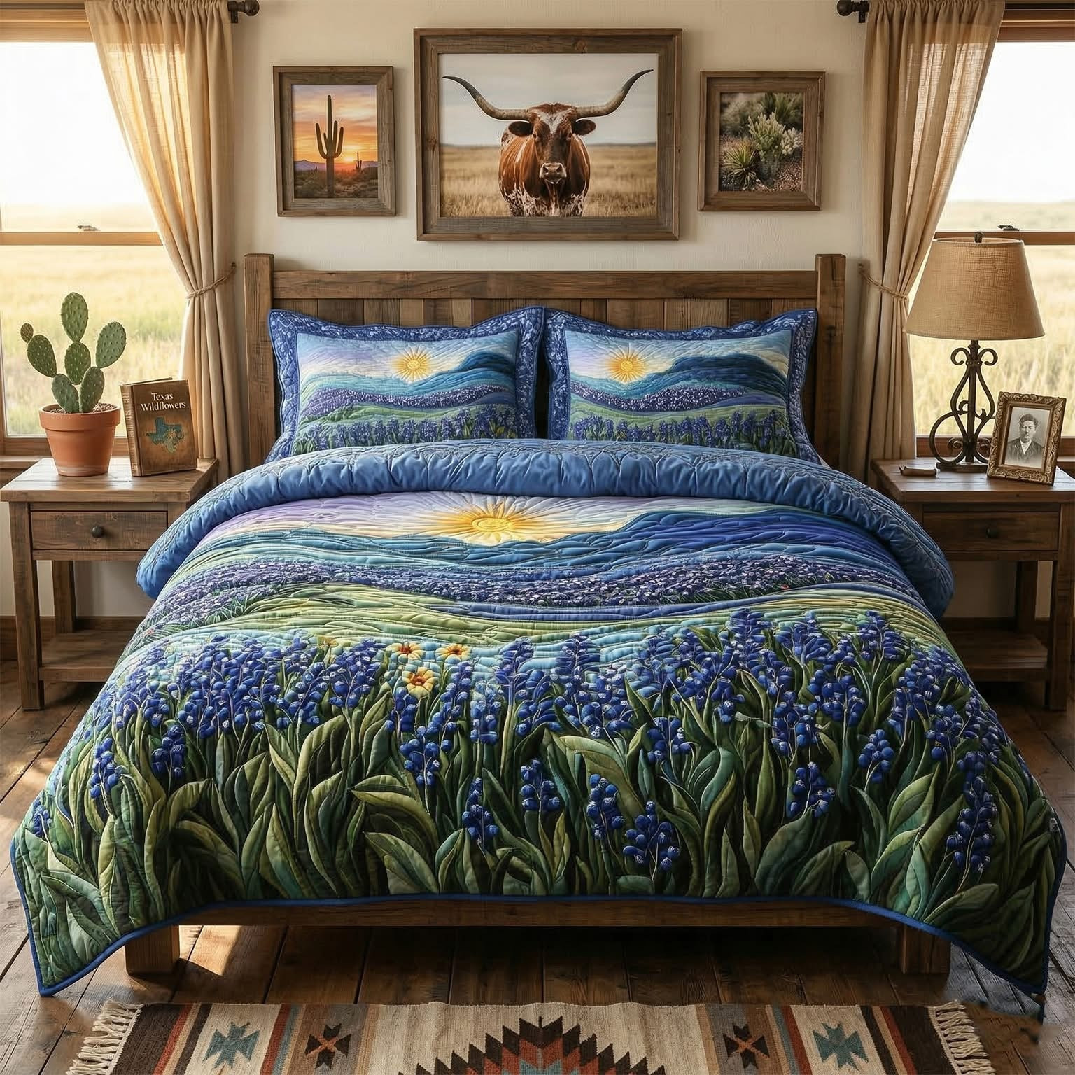 Sunset Bluebonnet Quilted Bedding Set Bedroom Decor Ideas Best Texans Gifts