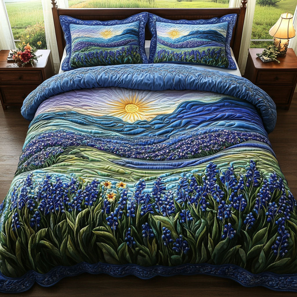 Sunset Bluebonnet Quilted Bedding Set Cute Bedsheets Gift Delivery Texas