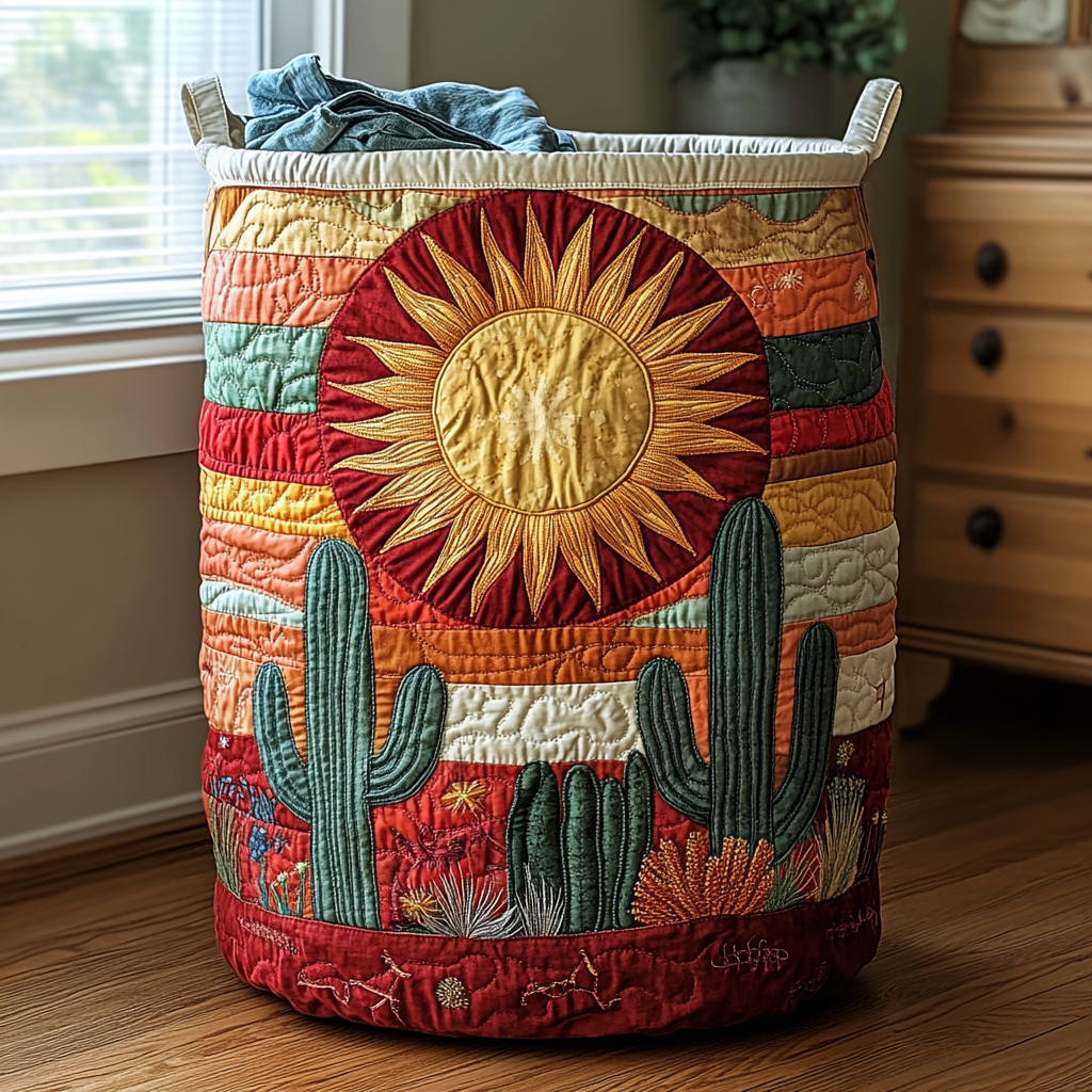 Sunset Cactus Quilted Laundry Basket Unusual Laundry Basket Best Gift Ideas For Mom