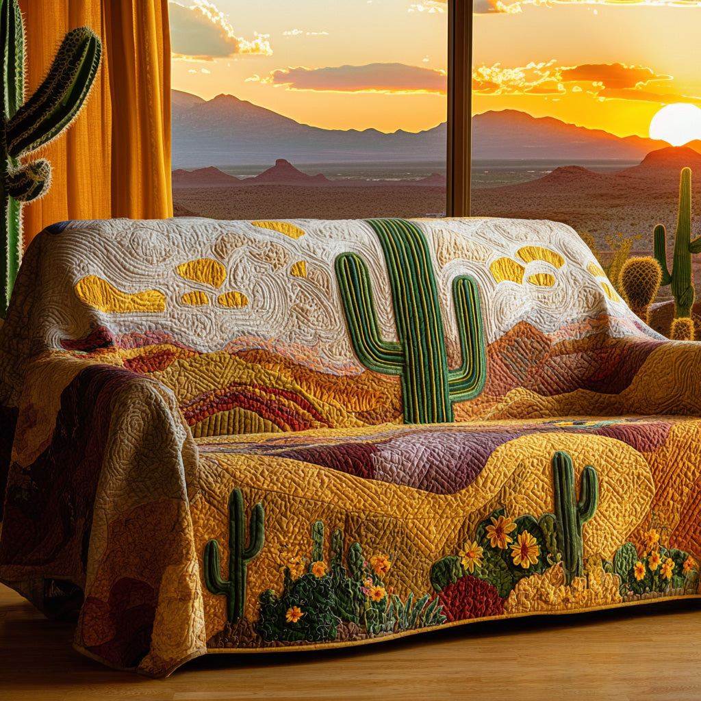 Sunset Cactus Quilted Sofa Cover Couch Covers Cactus Related Gifts For Friends