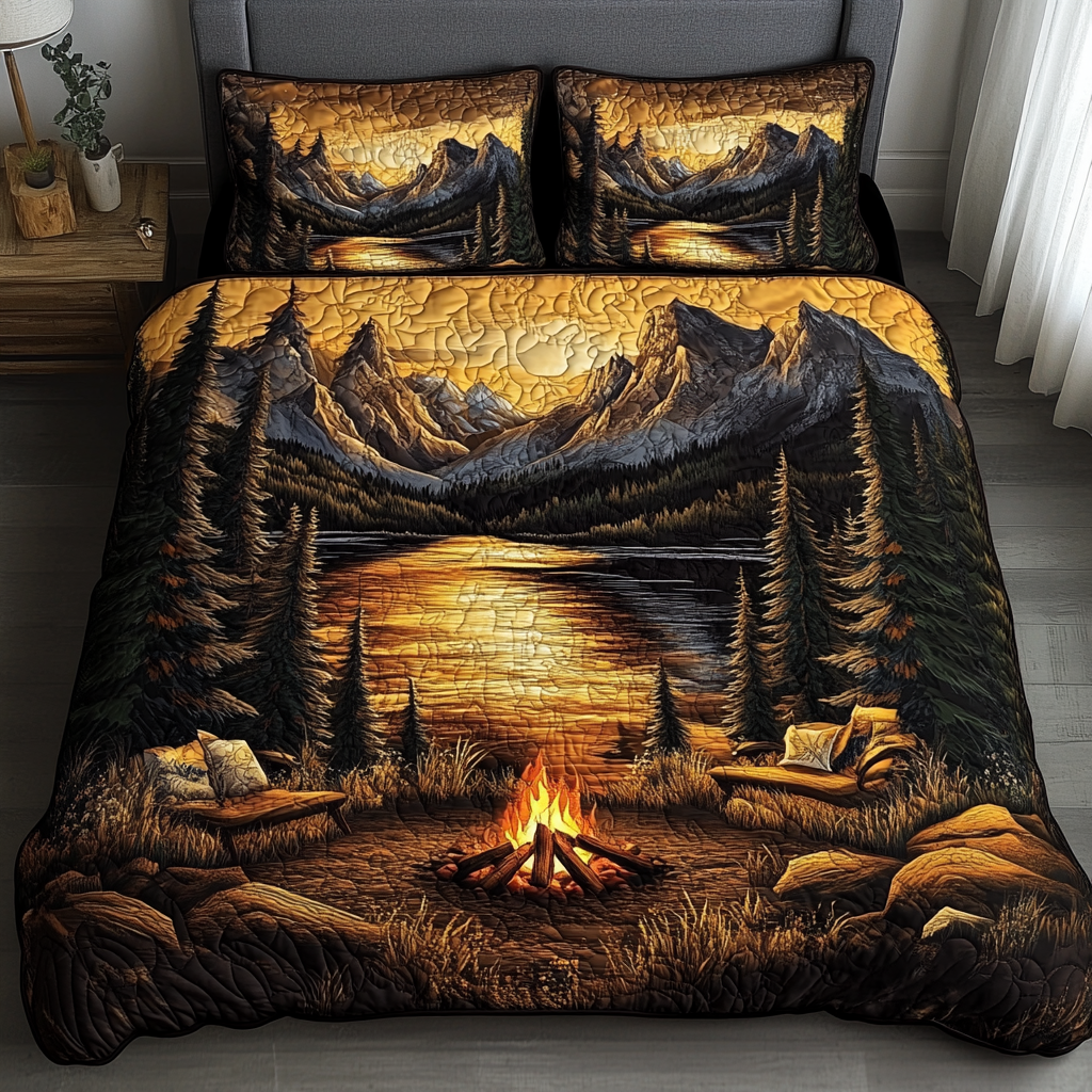 Sunset Camp Quilted Bedding Set Cute Bed Sheets Good Mother's Day Gifts For Mom