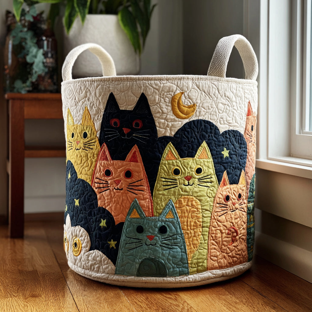 Sunset Cats Quilted Laundry Basket Hamper Basket House Warming Gift Idea