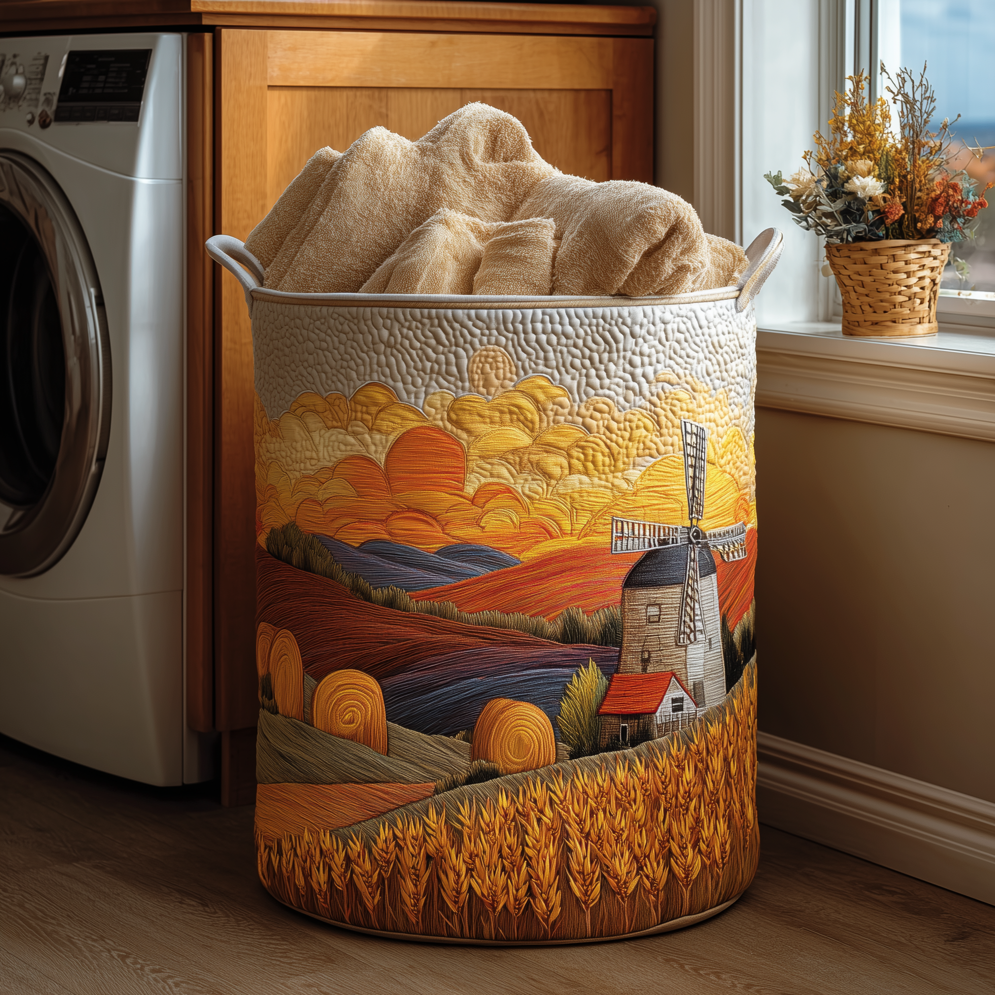 Sunset Fields Quilted Laundry Basket Basket Of Clothes Unusual Mother's Day Gifts