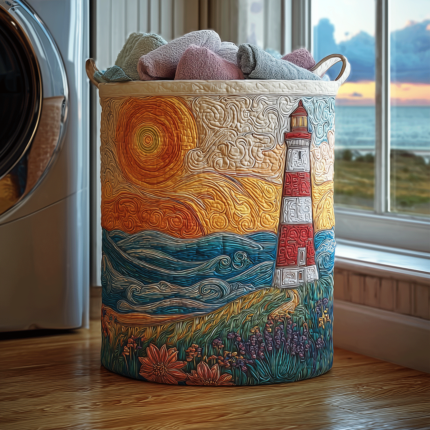 Sunset Lighthouse Quilted Laundry Basket Foldable Laundry Basket Best Mothers Day Ideas