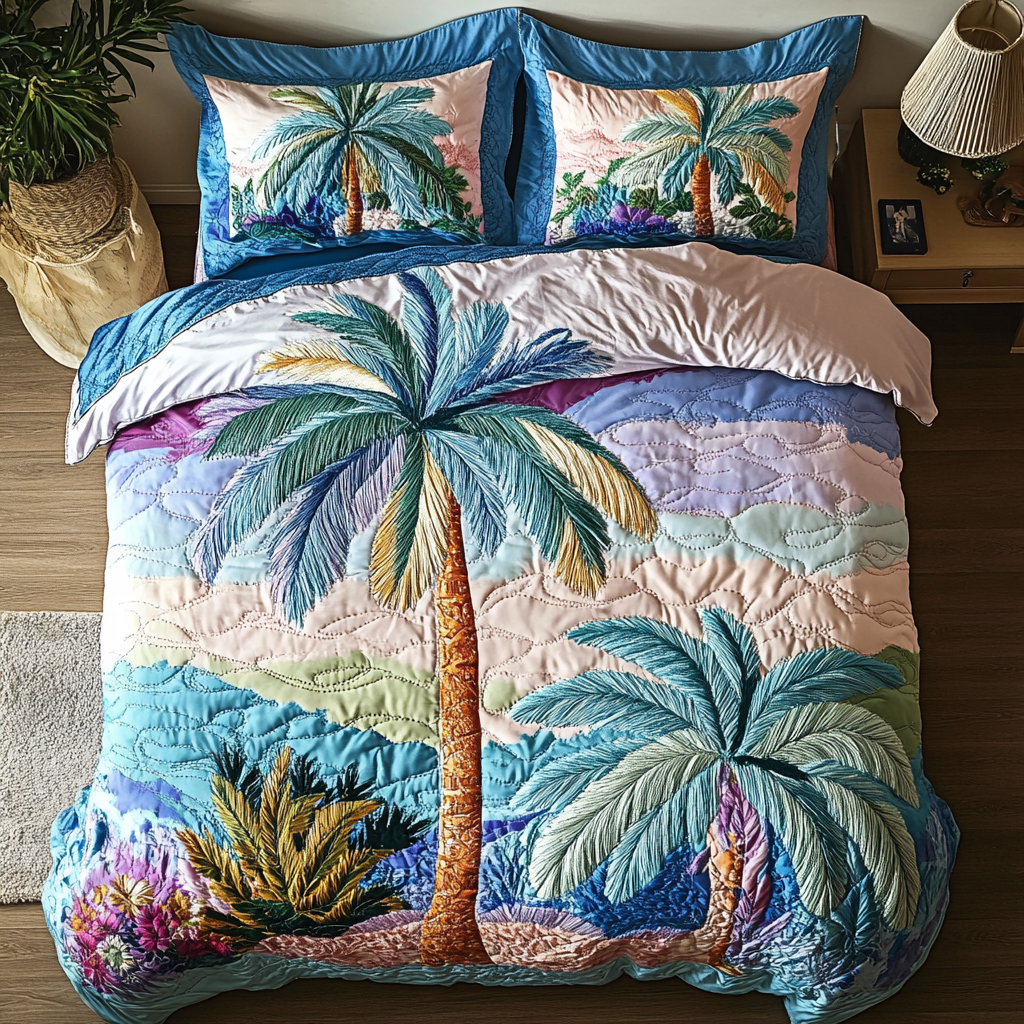 Sunset Palms Quilted Bedding Set Best Sheet Sets Summer Gifts For Beach Lovers