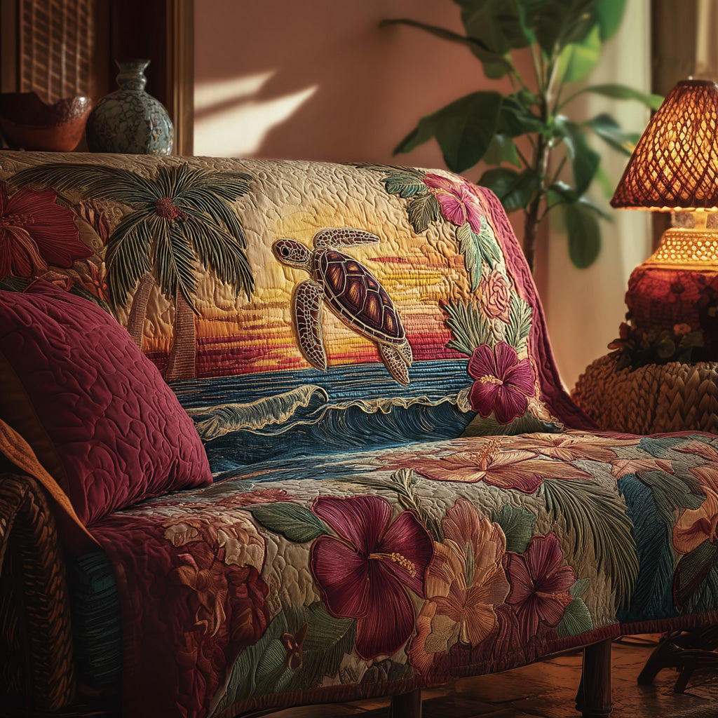 Sunset Reef Turtle Quilted Sofa Cover Sofa Protector Sea Turtle Christmas Gifts