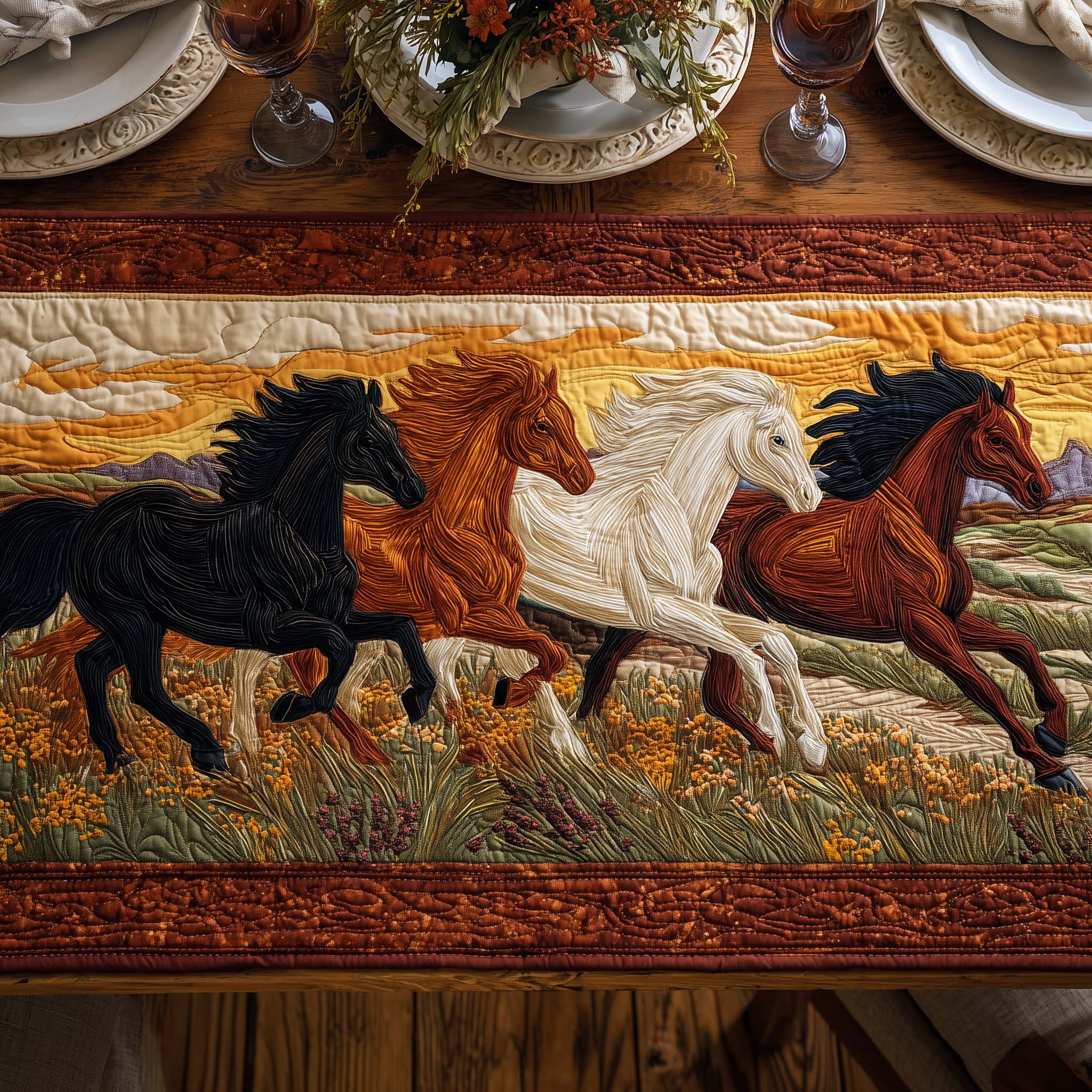 Sunset Stampede Quilted Table Runner Kitchen Table Decor Ideas Western Christmas Gifts For Him