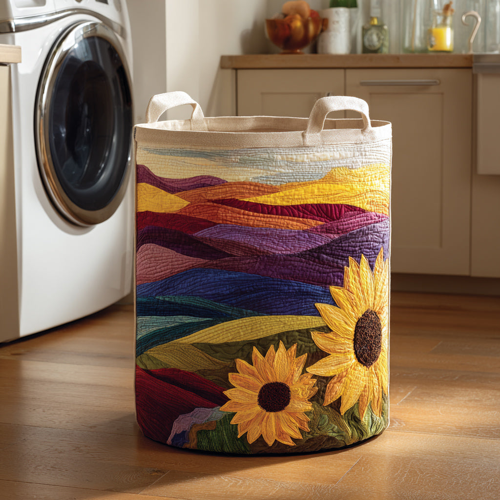 Sunset Sunflower Quilted Laundry Basket Best Foldable Laundry Basket Birthday Gift Ideas For Mother