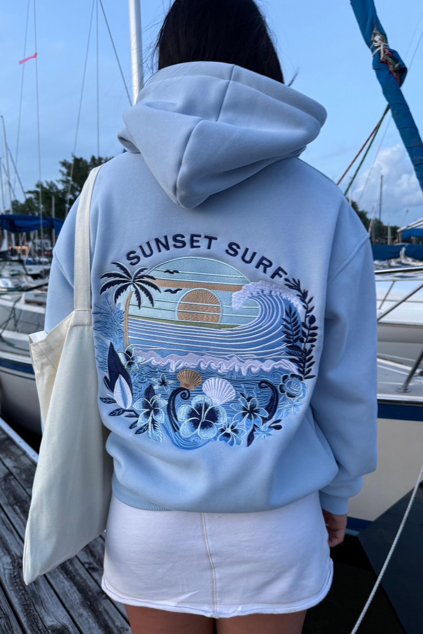 Sunset Surf Hoodie Blue Hibiscus Hoodie Sunset Surf Apparel Beach Lover Gifts For Her