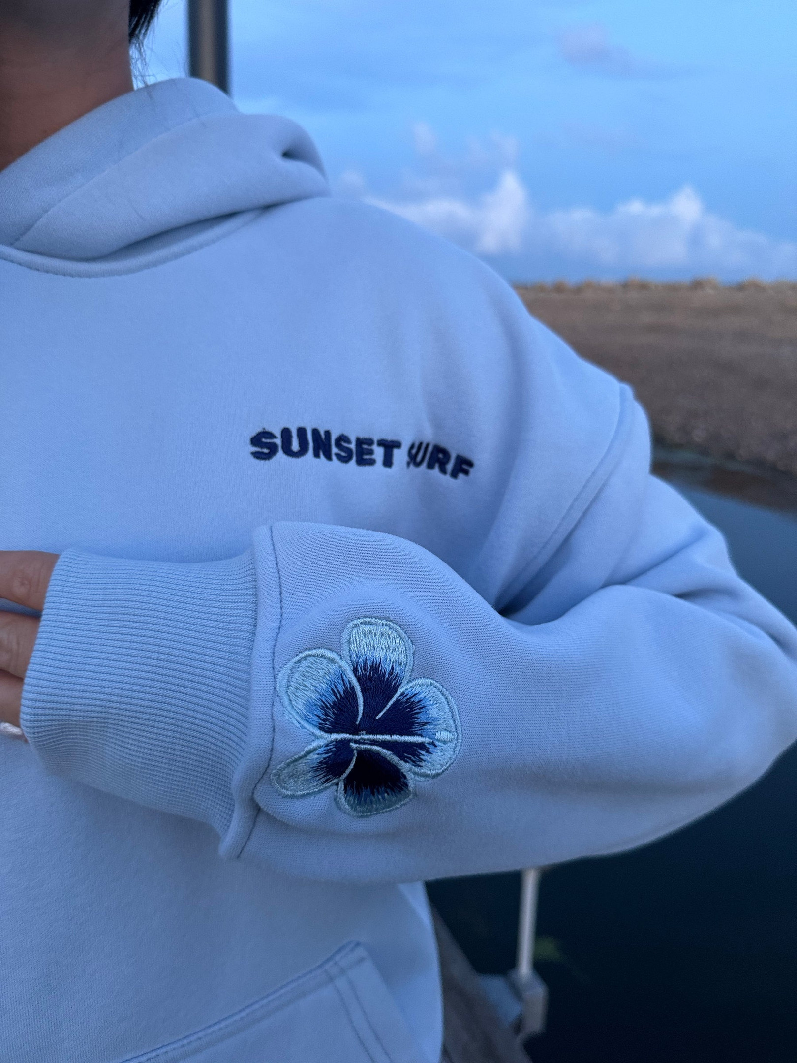 Sunset Surf Hoodie Blue Hibiscus Hoodie Sunset Surf Apparel Beach Lover Gifts For Her - Image 2
