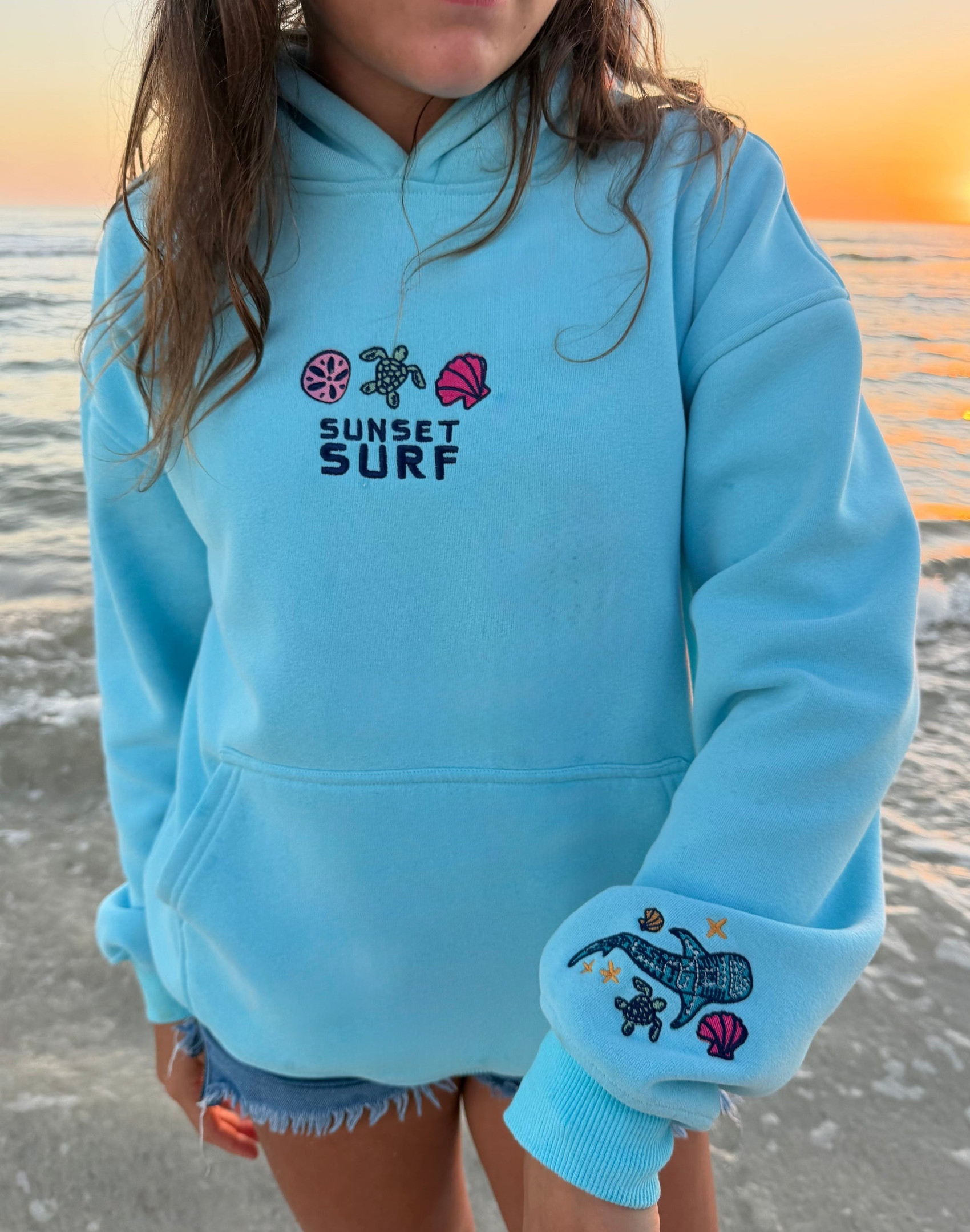 Sunset Surf Hoodie Blue Whale Shark Tropics Hoodie Sunset Surf Clothing Gift For Beach Lover - Image 2