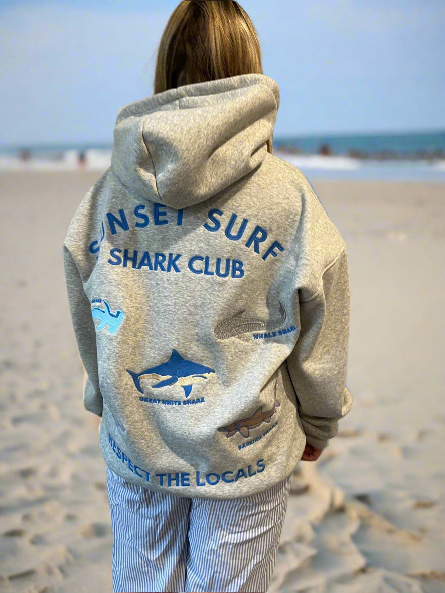 Sunset Surf Hoodie Shark Club Hoodie Sunset Surf Merch Beach Vacation Gift Ideas - Image 2