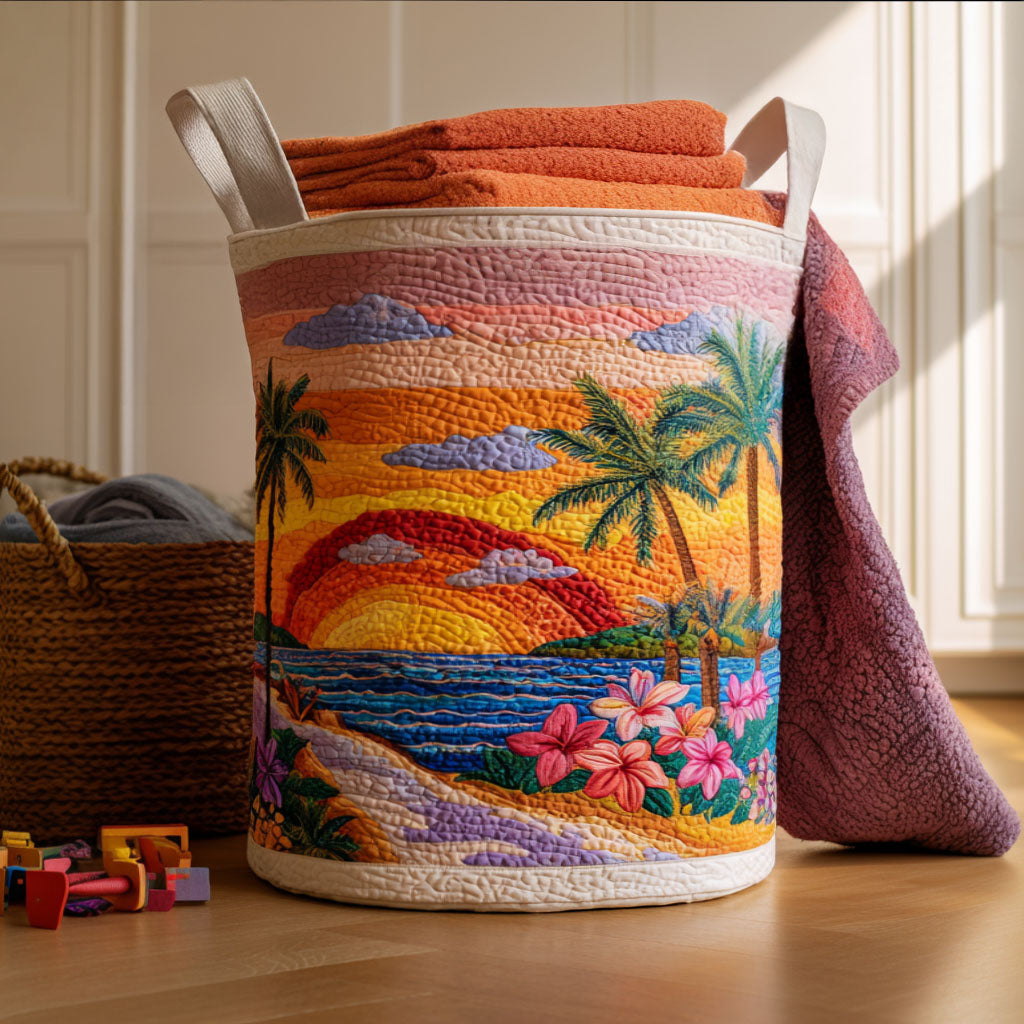 Sunset Tide Quilted Laundry Basket Clothes Basket Great Mother's Day Gift Ideas
