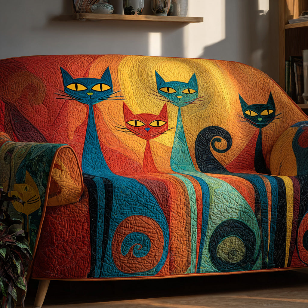 Sunset Whiskers Quilted Sofa Cover Couch Covers Sofa Cover Cat Presents For Cat Lovers