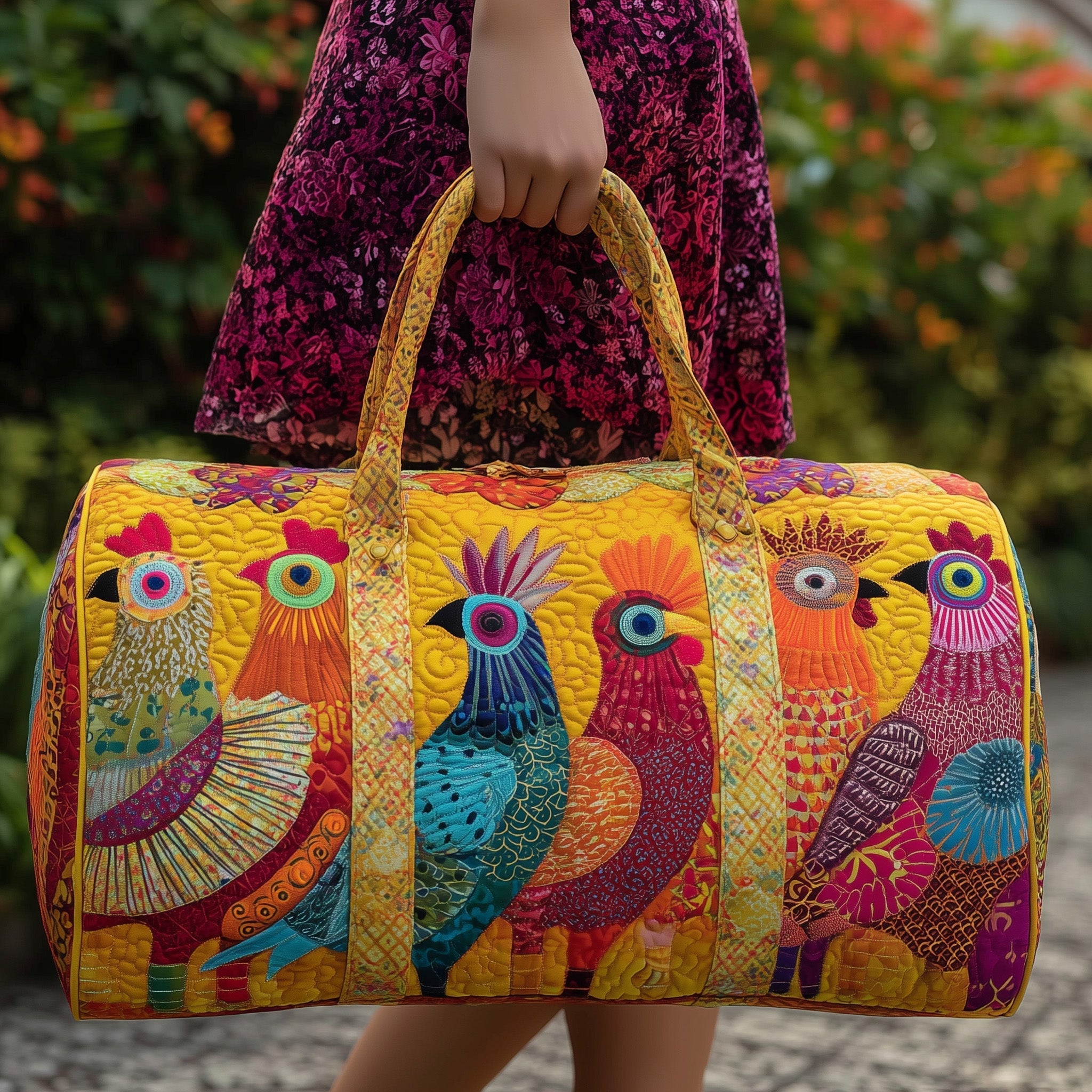 Sunshine Chicken Quilted Duffle Bag Cute Womens Duffle Bag Best Mothers Day Presents