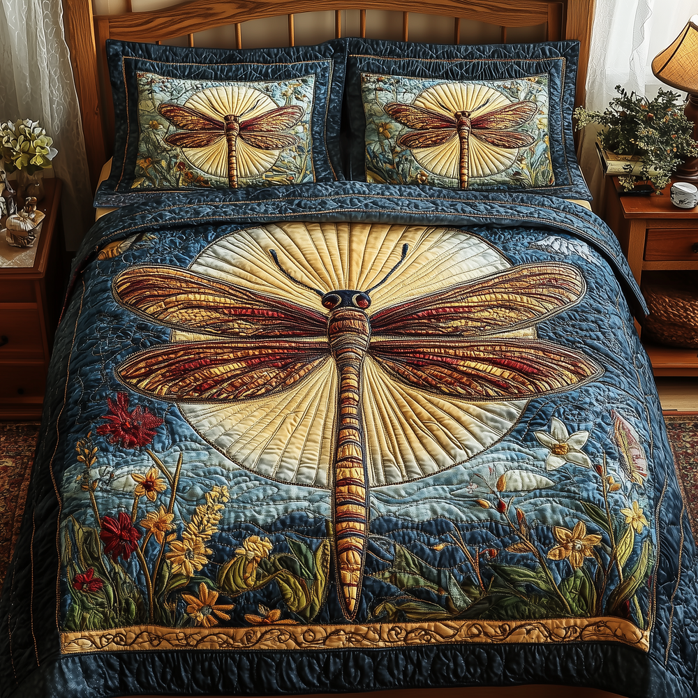 Sunshine Dragonfly Quilted Bedding Set Bedroom Room Decor Dragonfly Gifts For Him