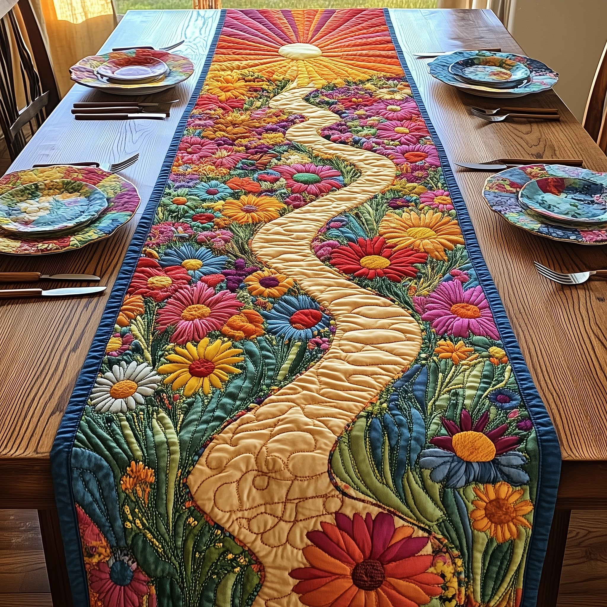 Sunshine Petal Path Quilted Table Runner Dining Room Table Decor Ideas Gifts For Mom Birthday