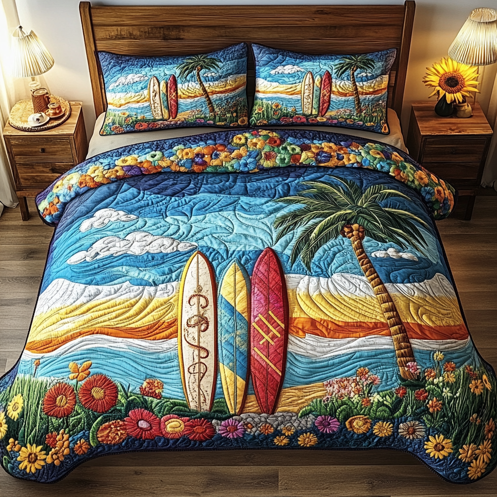 Surfing Sunshine Quilted Bedding Set Bedroom Decor Ideas Gifts For Beach Goers