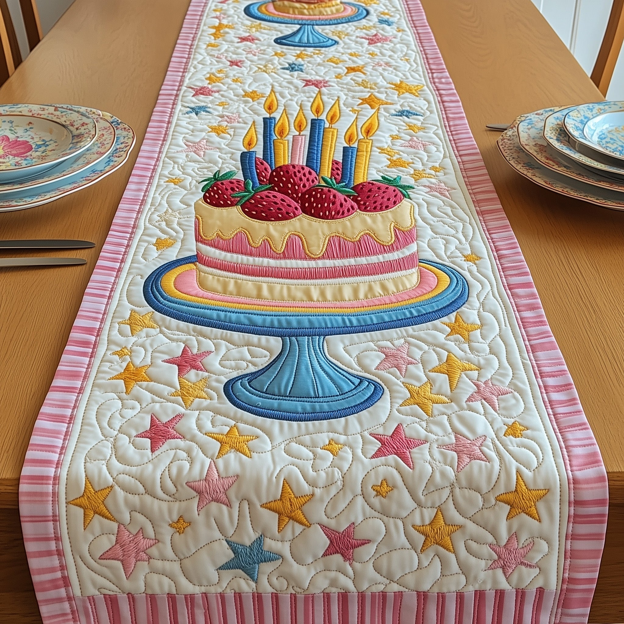 Sweet Birthday Bliss Quilted Table Runner Best Table Runner Best Gift For Mother On Mother's Day
