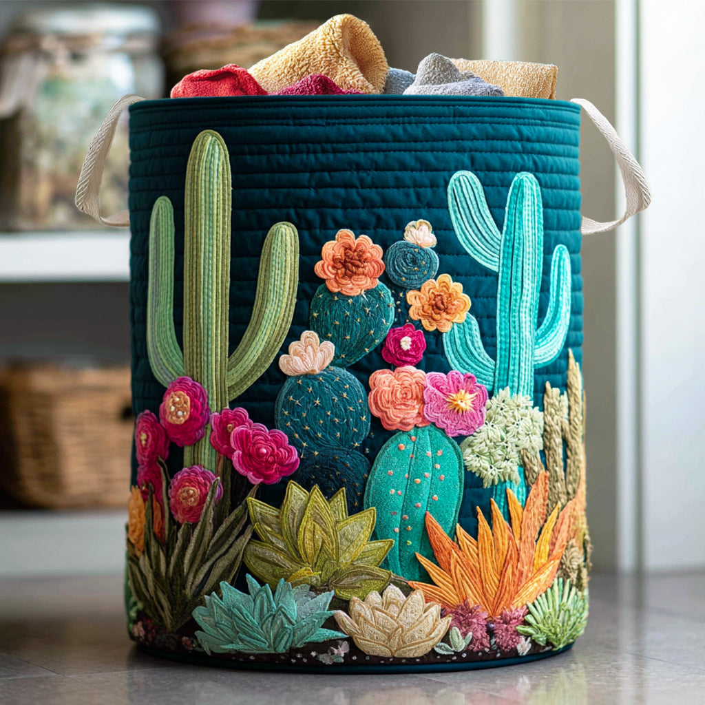 Sweet Cactus Oasis Quilted Laundry Basket Clothes Hamper Mother Daughter Gifts