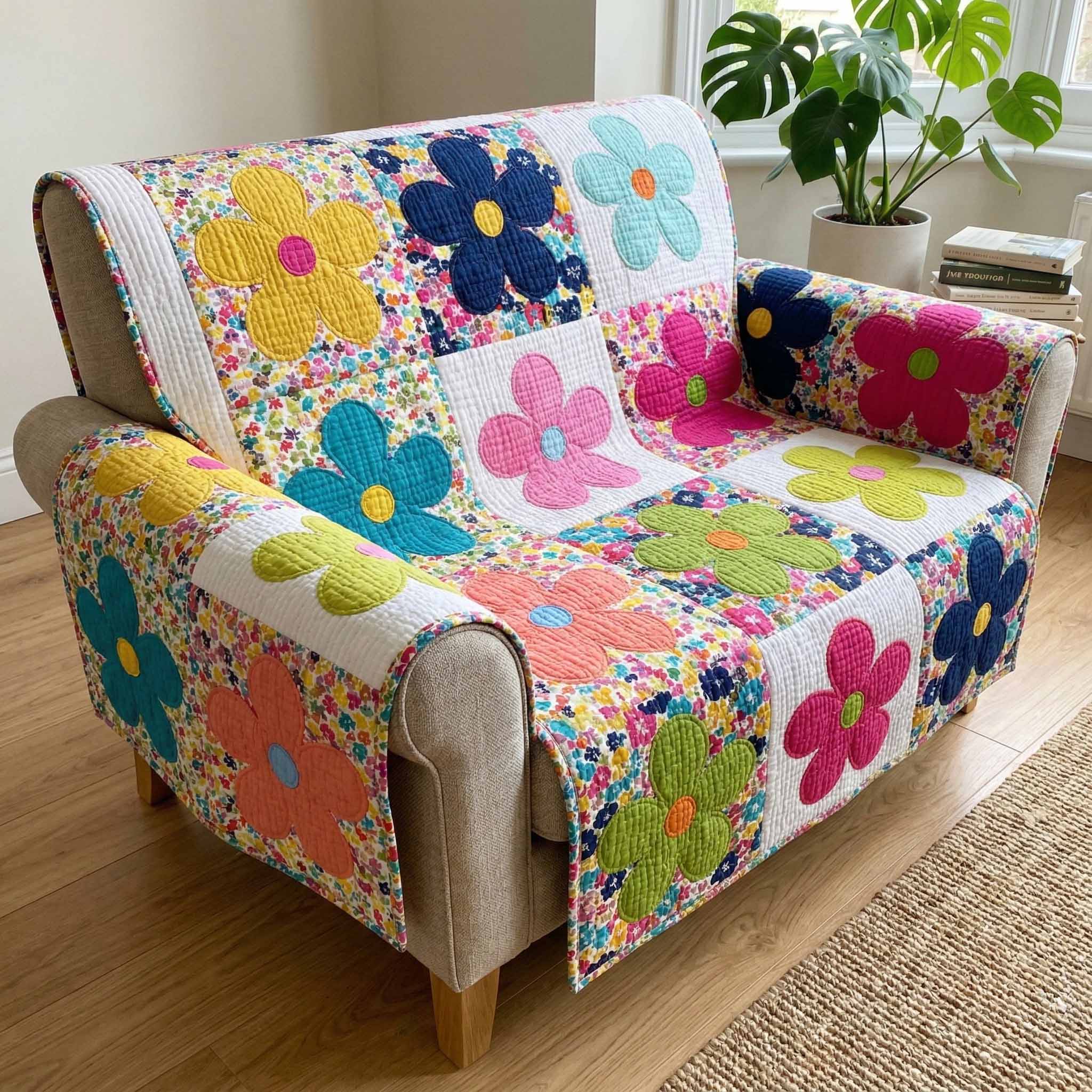 Sweet Garden Quilted Sofa Cover Sofa Protector Cover Flower Daisy Inspired Gifts