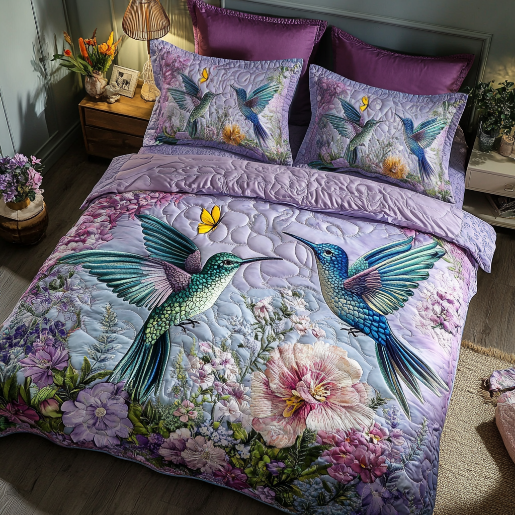 Sweet Nectar Quilted Bedding Set Best Bed Sheet Set Great Hummingbird Lover Gifts