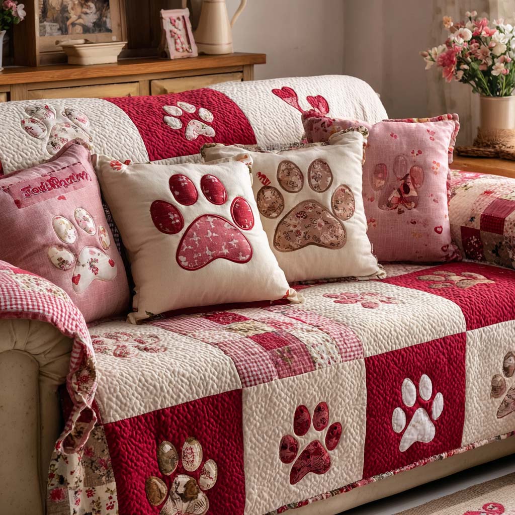 Sweet Pawprints Quilted Sofa Cover Couch Cushion Covers Unique Dog Presents