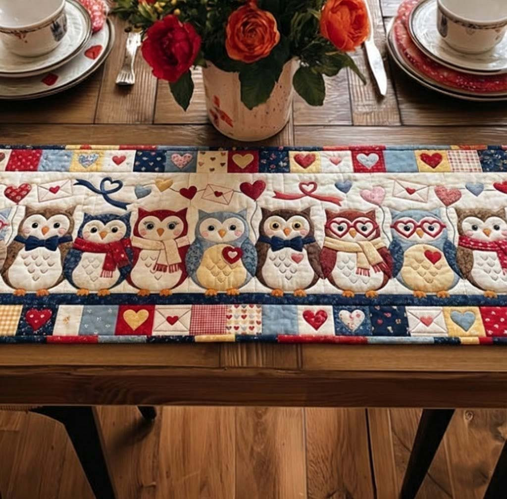 Sweet Valentine Quilted Table Runner Table Runner Valentines Day Owl Presents For Her
