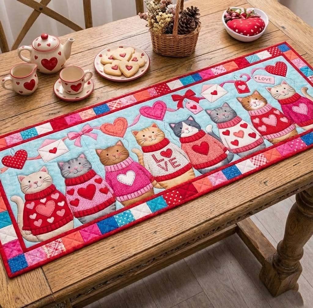 Sweet Valentine Quilted Table Runner Valentine Runners For Table Cat Gifts For Xmas
