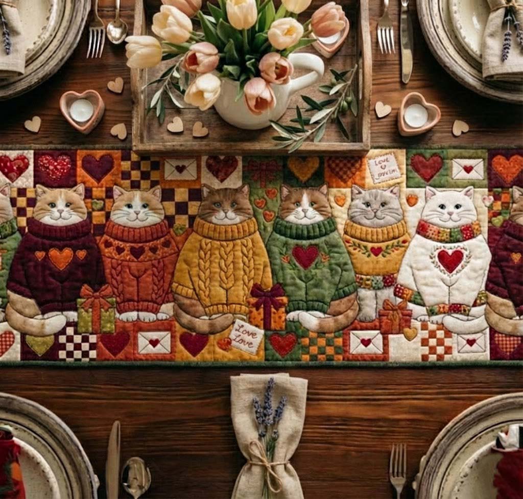 Sweet Valentine Quilted Table Runner Valentine's Day Runner Christmas Gift Ideas For Cats