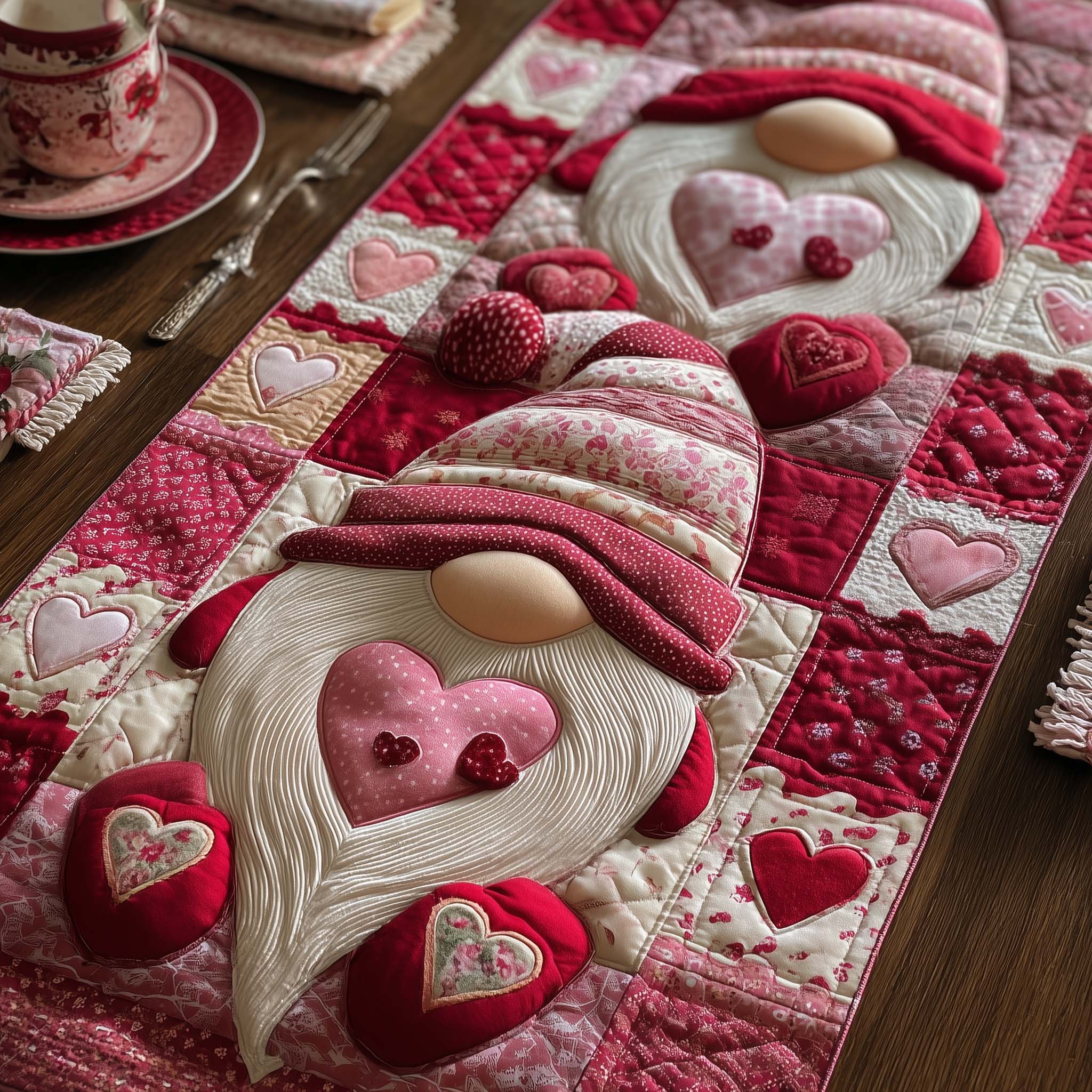 Sweetheart Gnomeville Quilted Table Runner Table Runner Valentines Day Best Valentine Day Gifts For Women