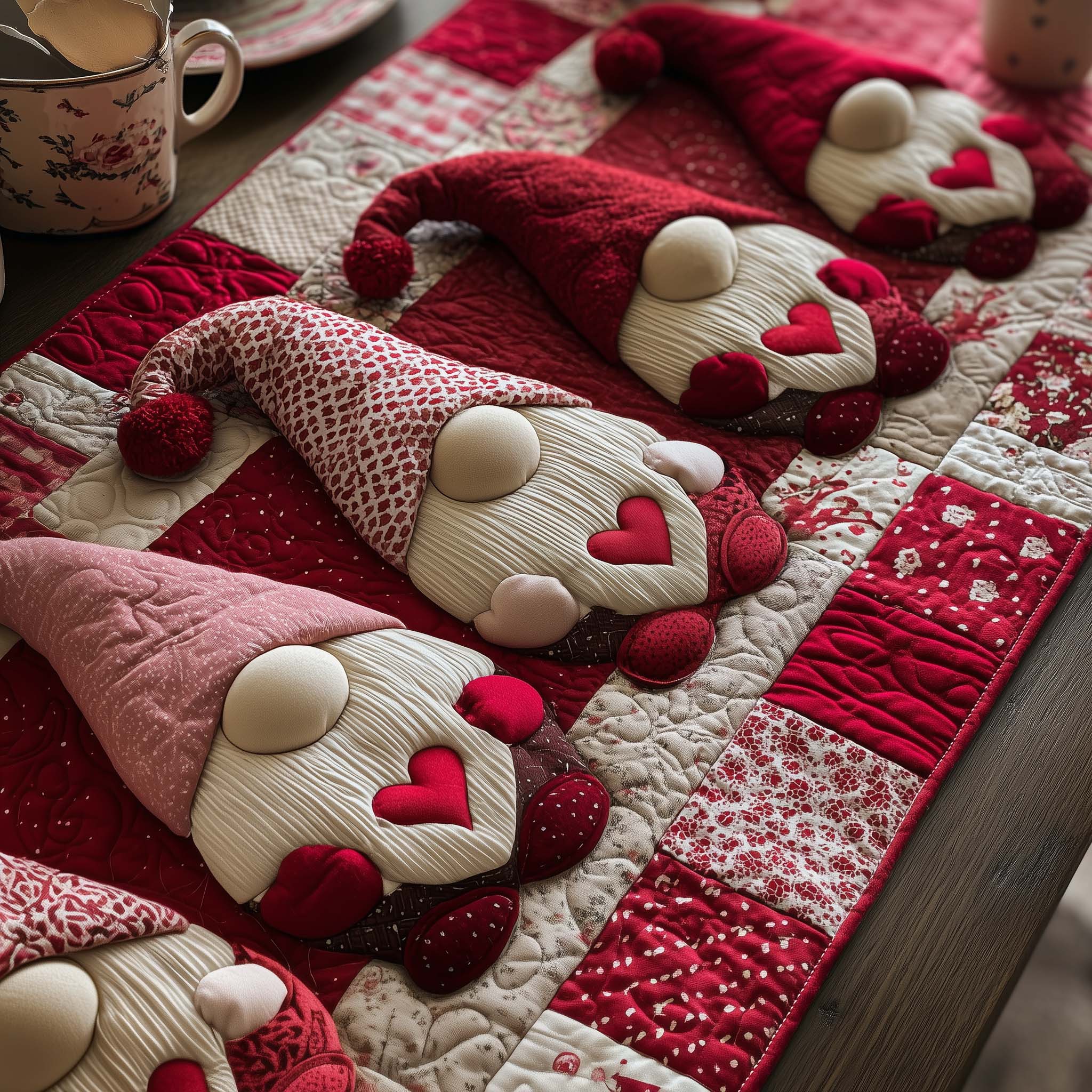 Sweetheart Gnomeville Quilted Table Runner Valentine Table Runner Valentine Day Ideas For Mom