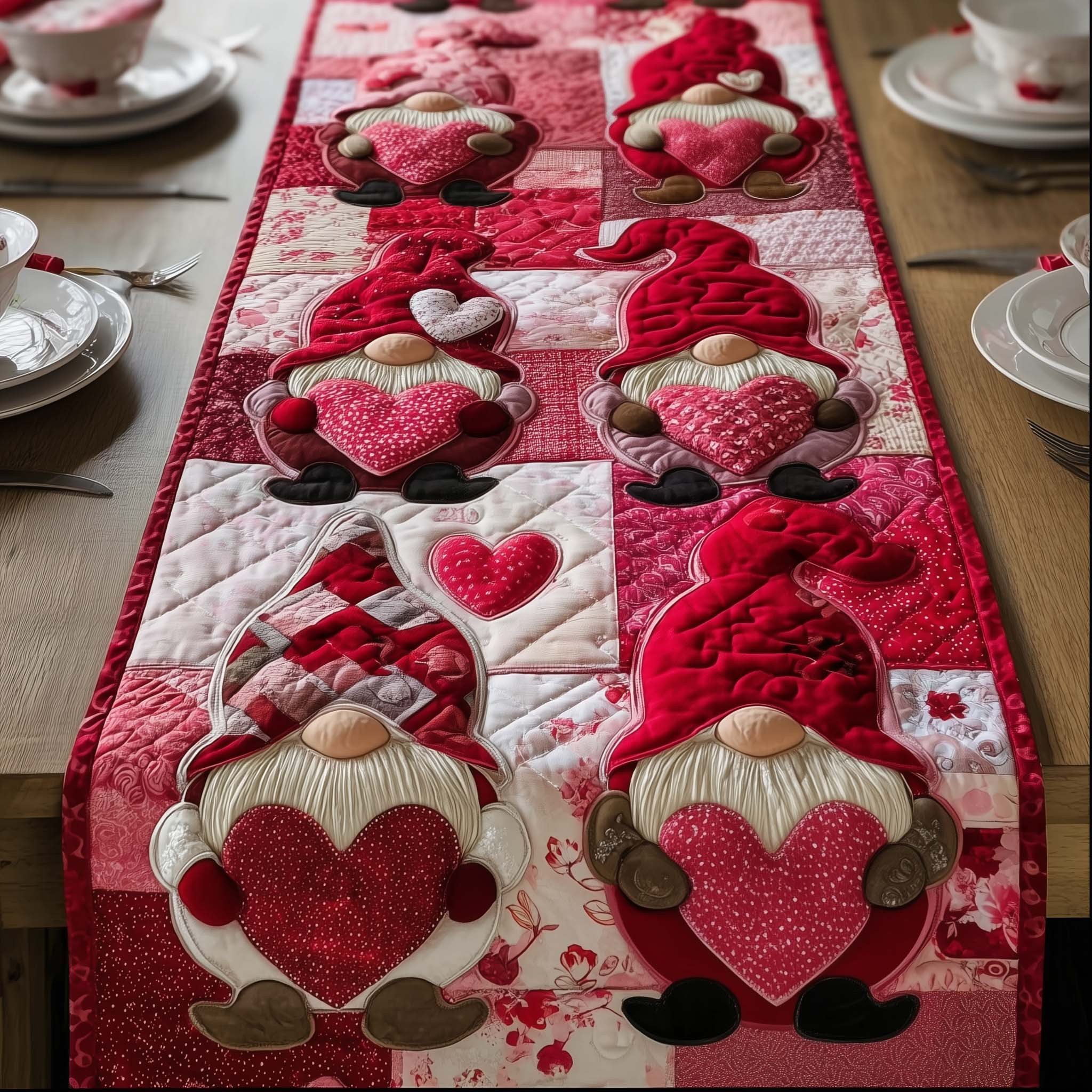 Sweetheart Gnomeville Quilted Table Runner Valentines Day Table Runner Valentine Day Ideas For Her