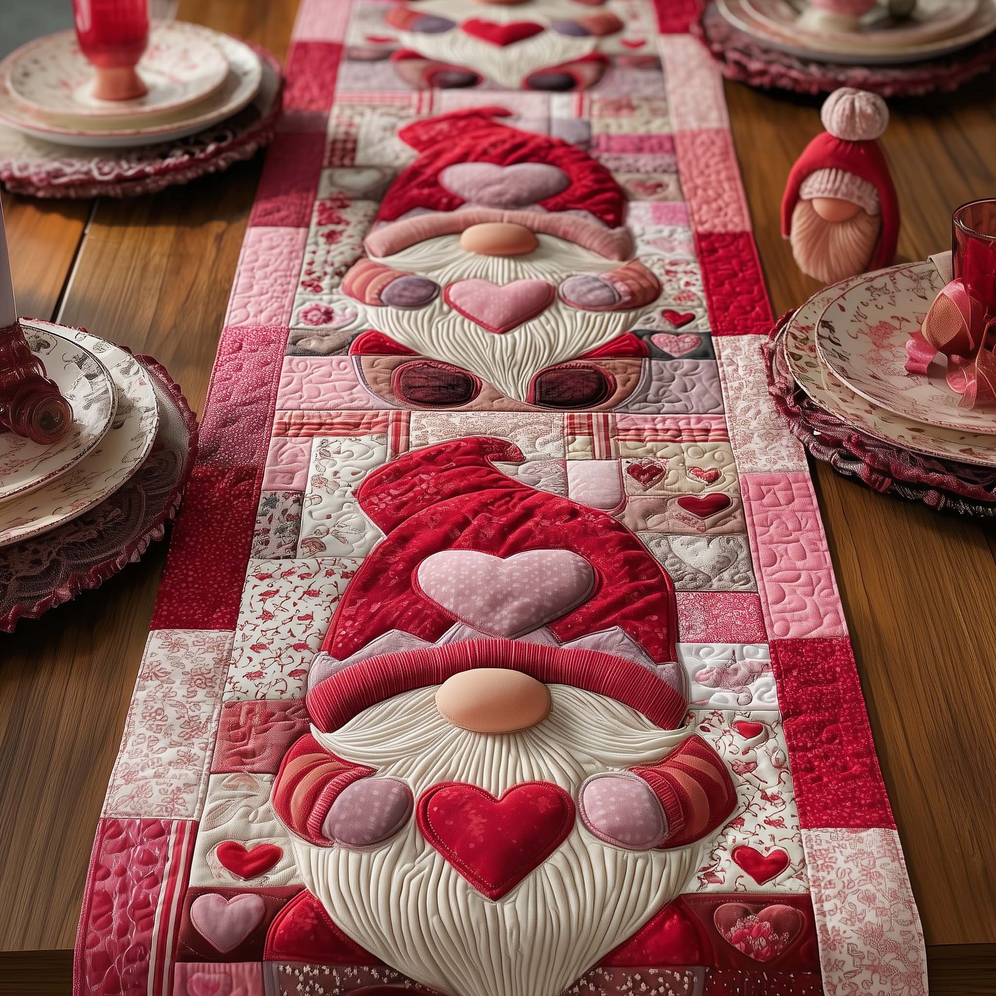 Sweetheart Gnomeville Quilted Table Runner Valentines Decor Table Valentine Day Ideas For Girlfriend