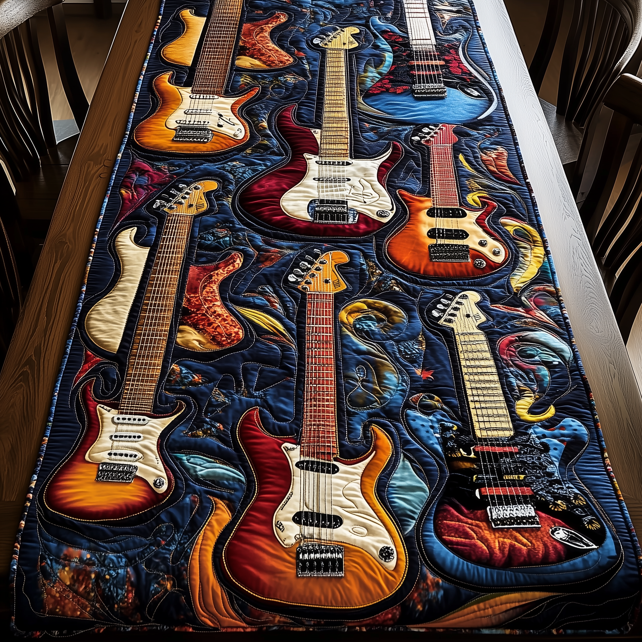 Swirl Guitar Quilted Table Runner Dining Room Table Decor Present Ideas For Guitarists