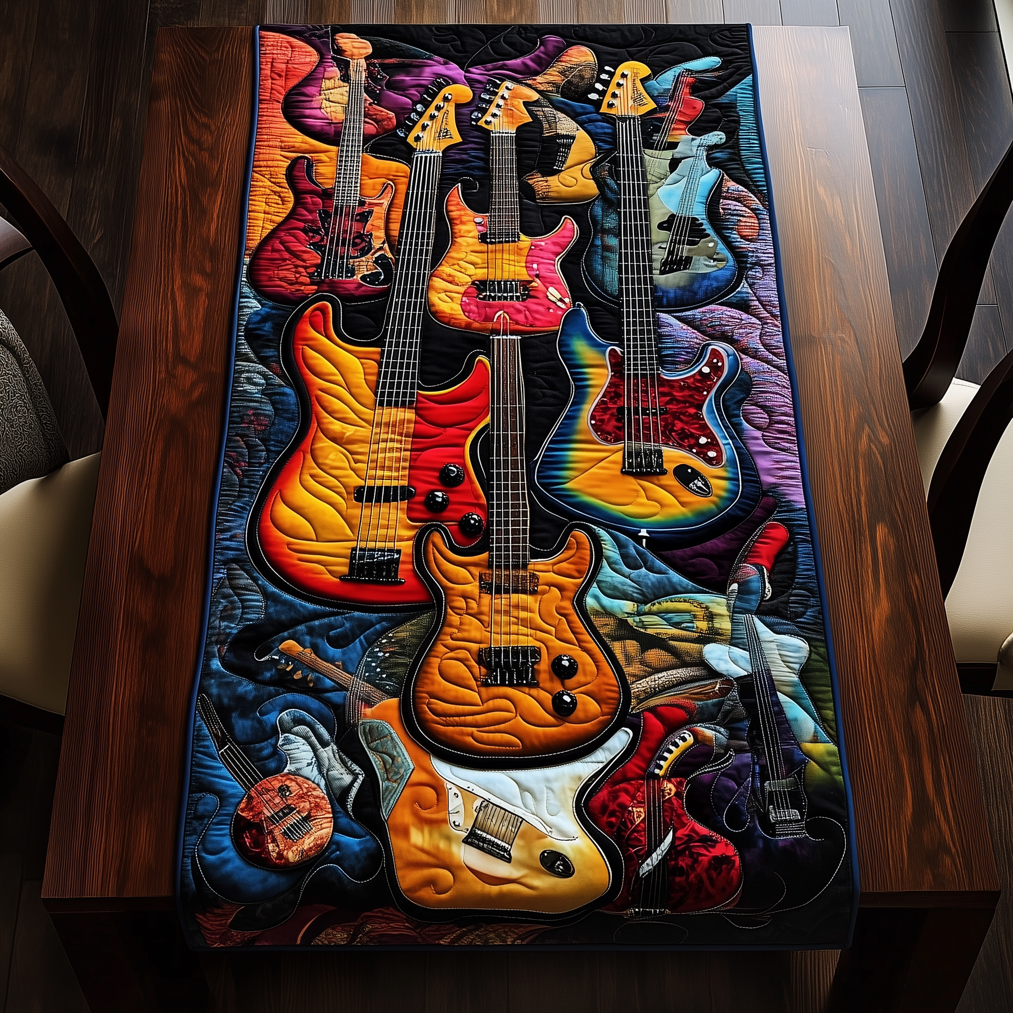 Swirl Guitar Quilted Table Runner Dining Table Centerpiece Cool Presents For Guitar Players