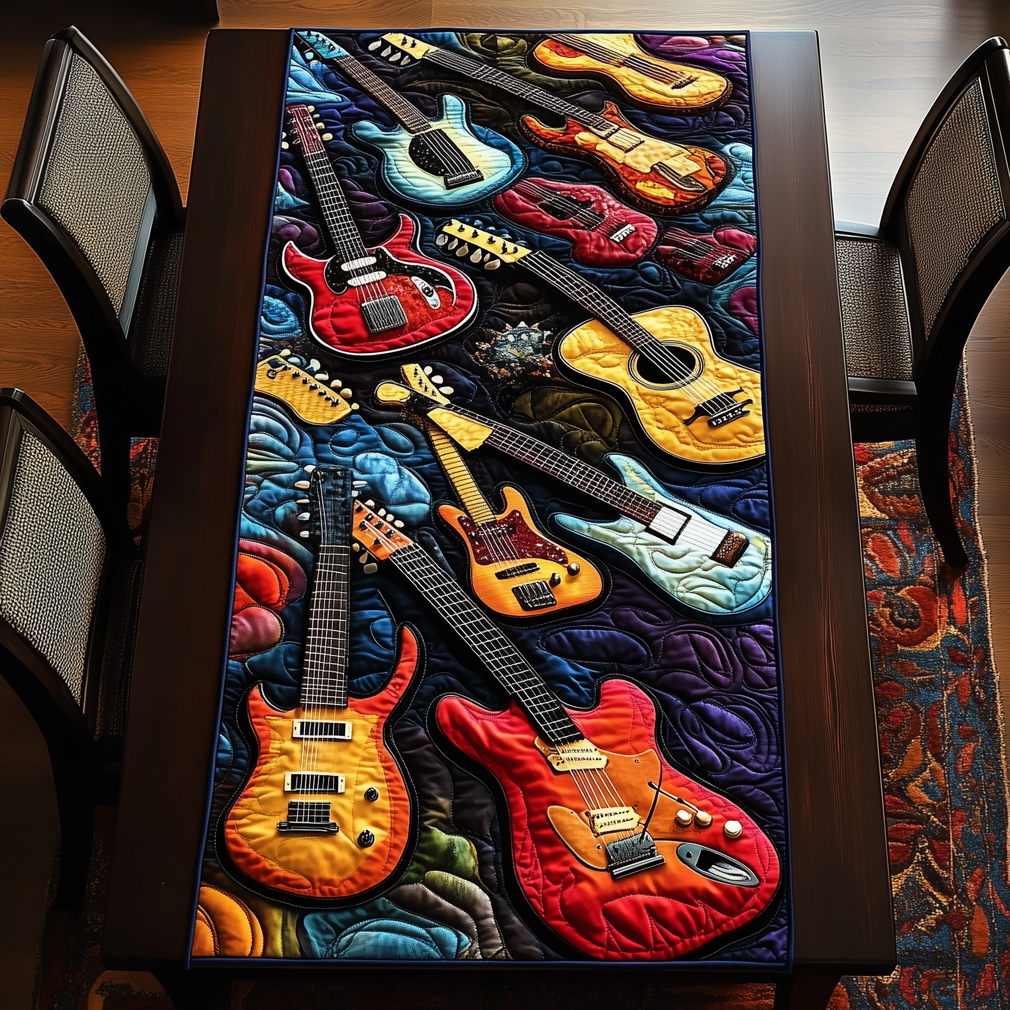 Swirl Guitar Quilted Table Runner Dining Table Centerpiece Ideas Cool Gifts For Guitar Lovers