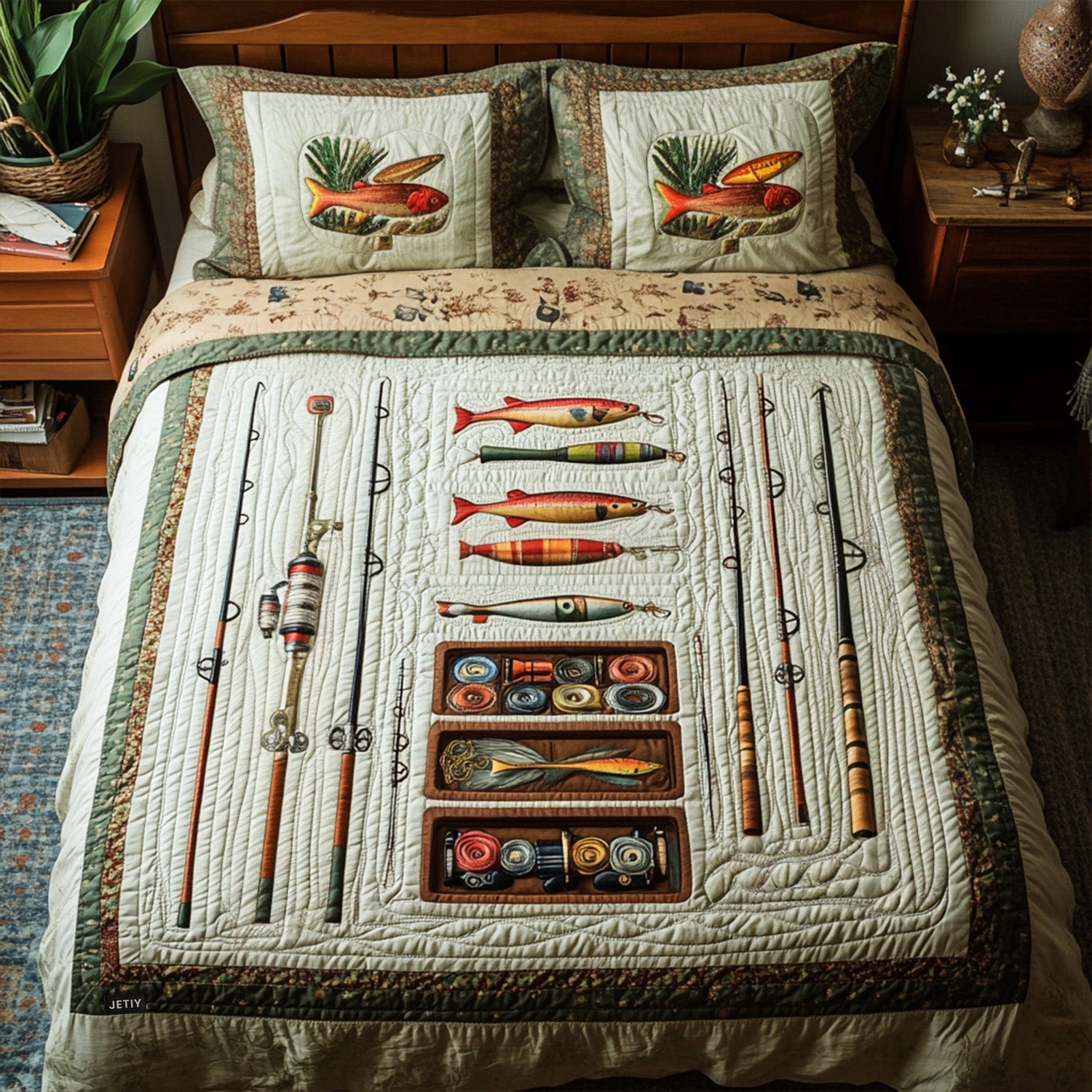 Tackle Box Delight Quilted Bedding Set Best Bedspread Set Fishing Gifts For Him